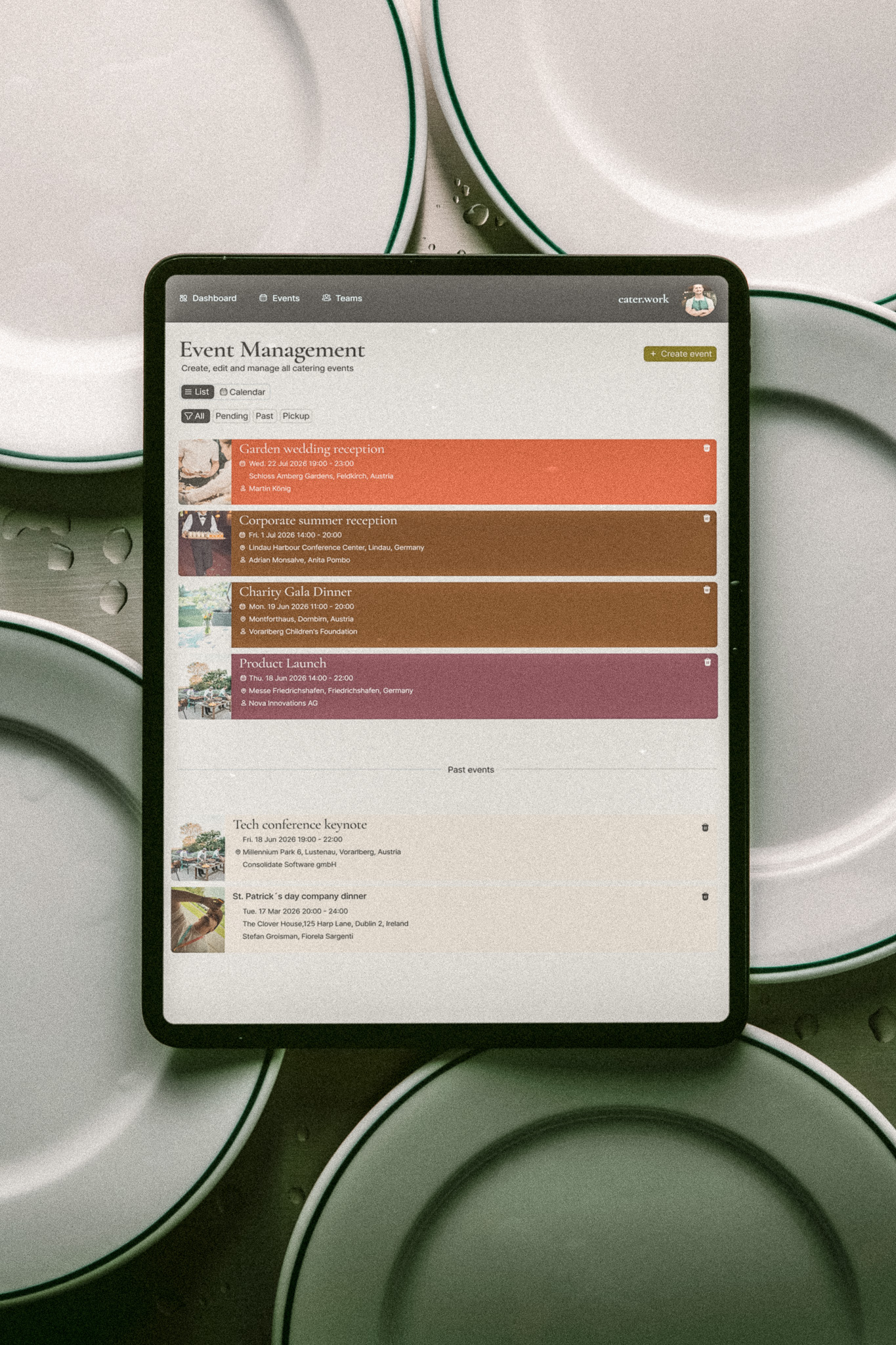 cater.work event management on a tablet
